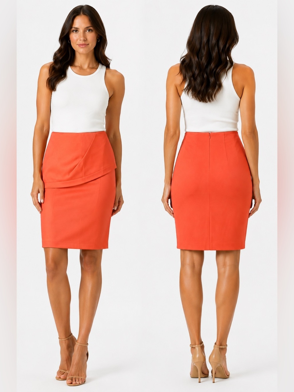 Cabi Orange High Rise Overlay Pencil Skirt NWOT